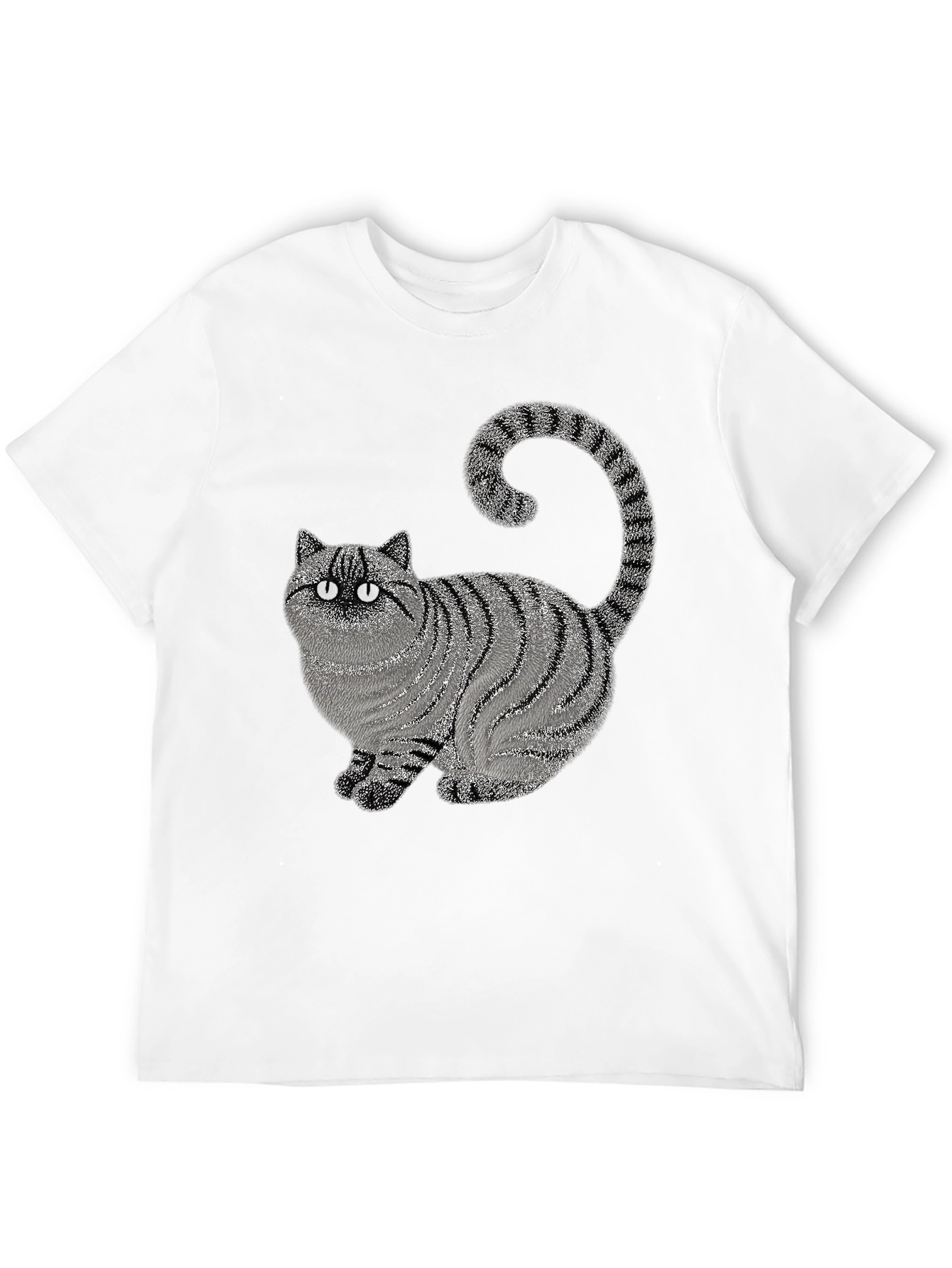Striped Cat Graphic Black T-Shirt - Novelty Design