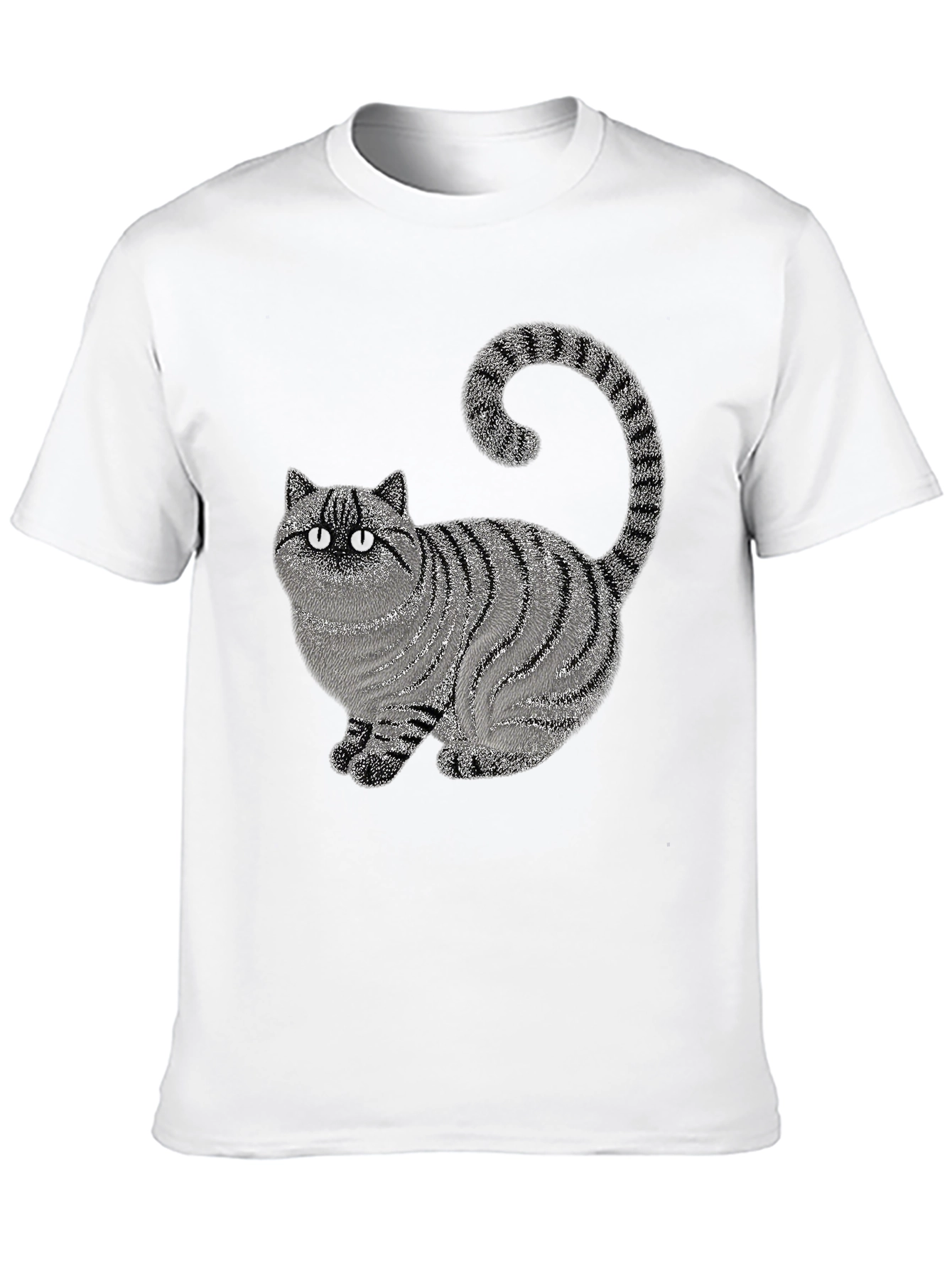 Striped Cat Graphic Black T-Shirt - Novelty Design