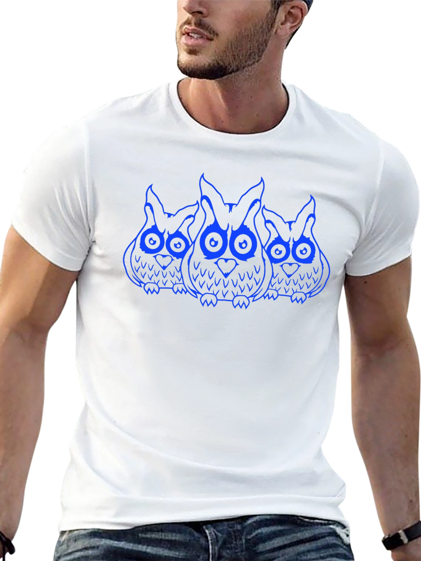 Owl Trio Graphic Print T-Shirt - Black