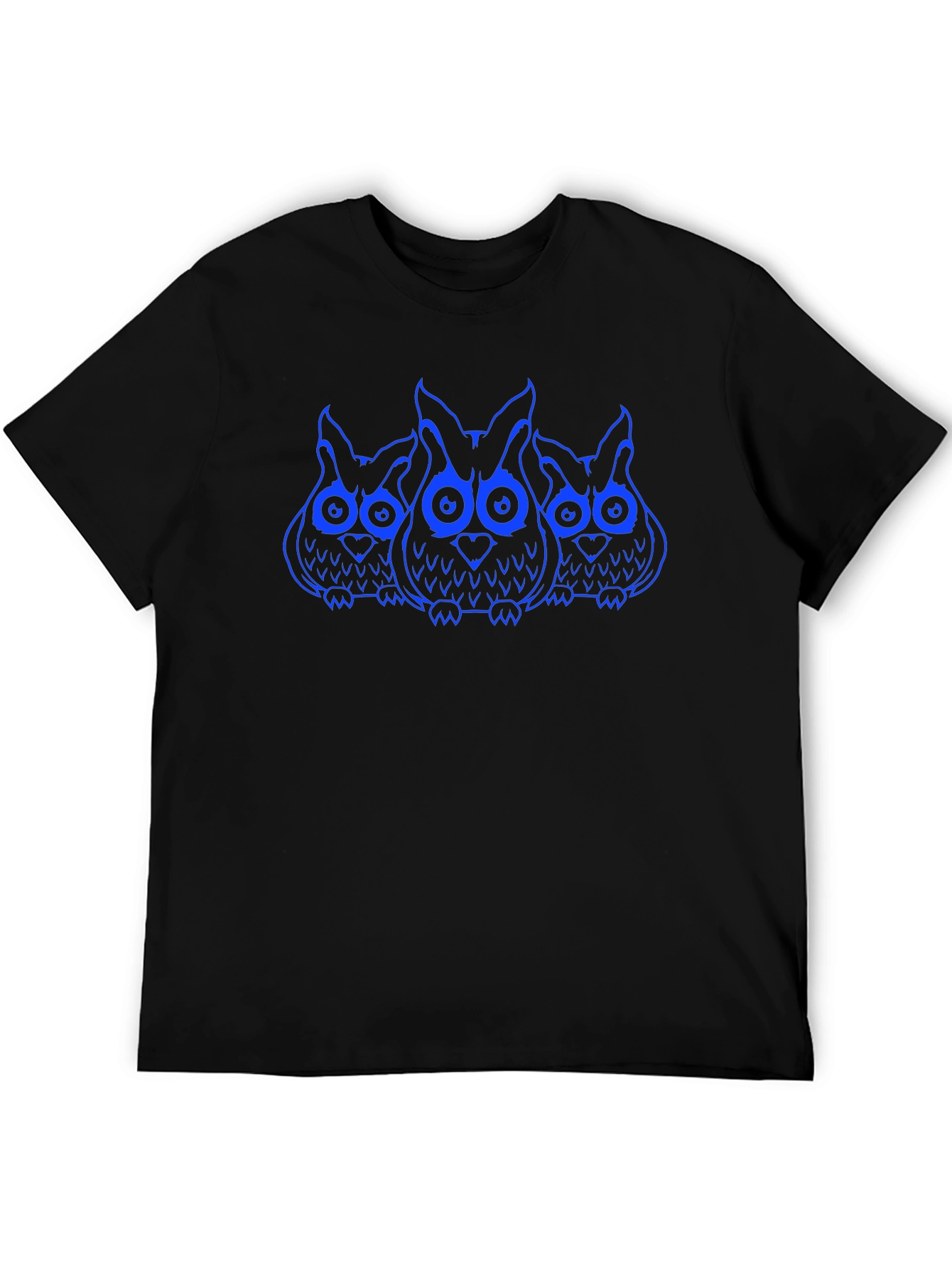 Owl Trio Graphic Print T-Shirt - Black