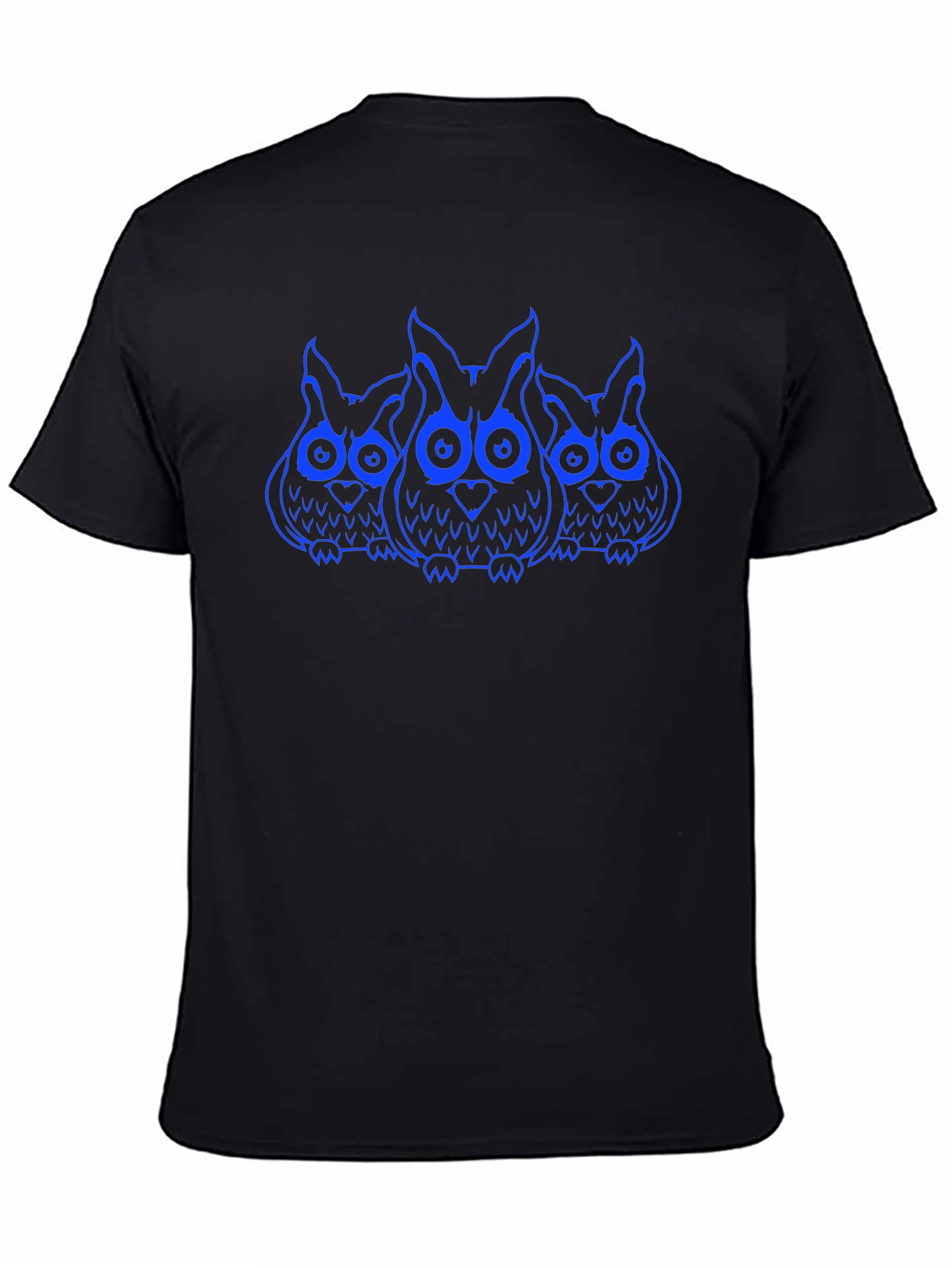 Owl Trio Graphic Print T-Shirt - Black