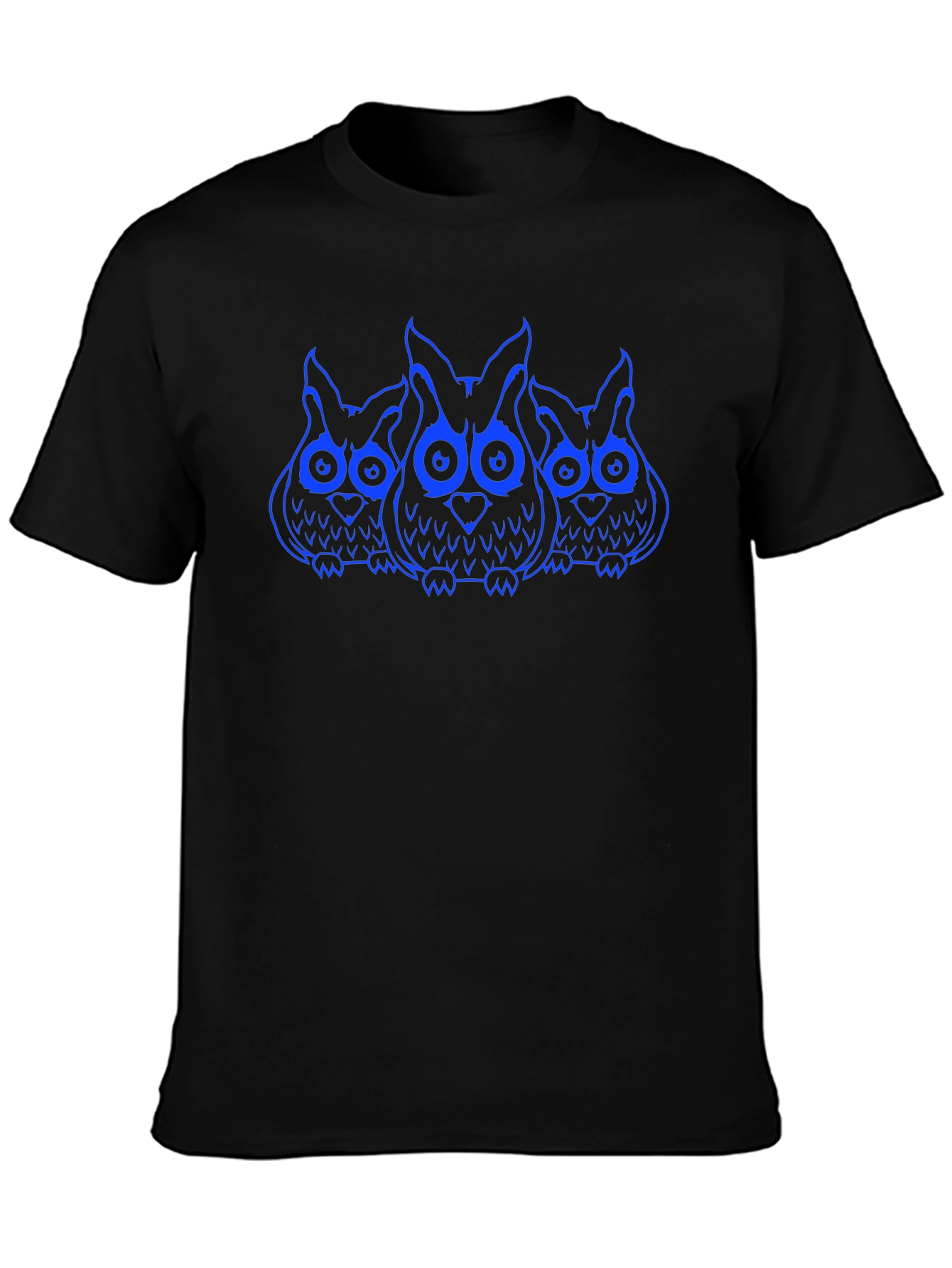 Owl Trio Graphic Print T-Shirt - Black