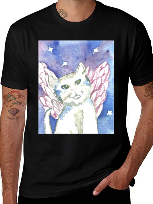 Cat Angel Graphic Tee - Unique Watercolor Style