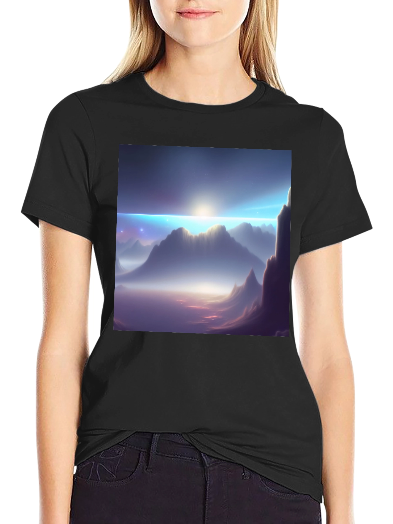 Mountainscape Graphic Tee - Black Cotton Blend