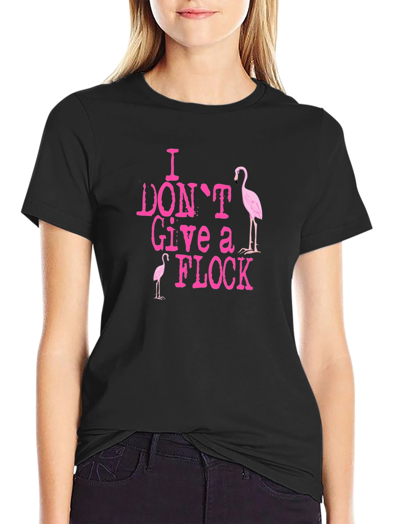 I Dont Give A Flock Flamingo Black T-Shirt
