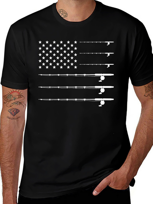 American Flag Fishing Rods Graphic T-Shirt