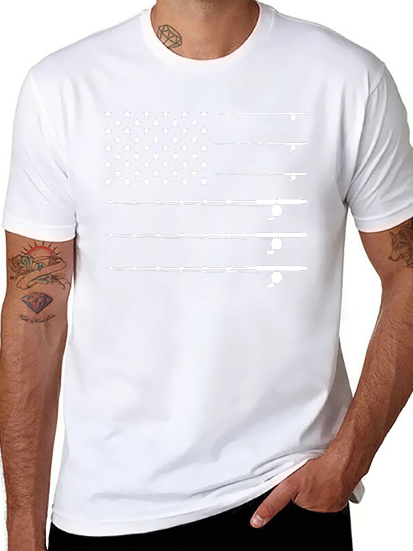 American Flag Fishing Rods Graphic T-Shirt