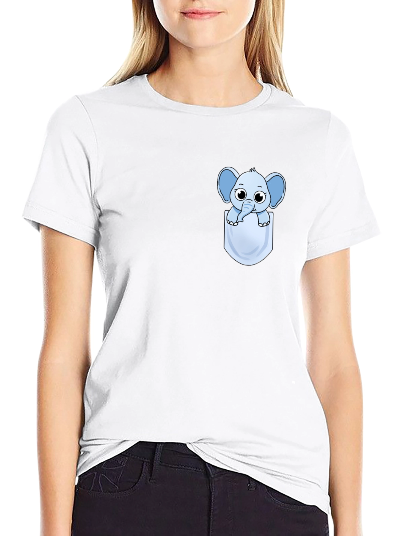Cute Cartoon Elephant Pocket T-Shirt
