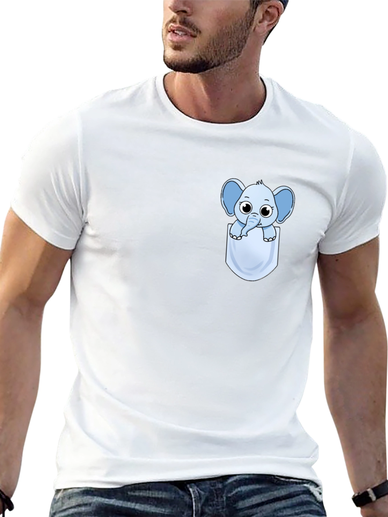 Cute Cartoon Elephant Pocket T-Shirt