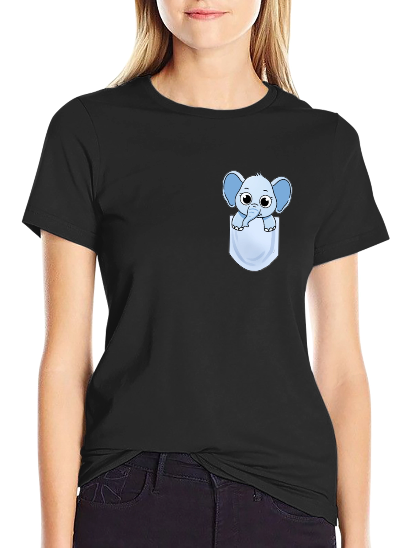 Cute Cartoon Elephant Pocket T-Shirt