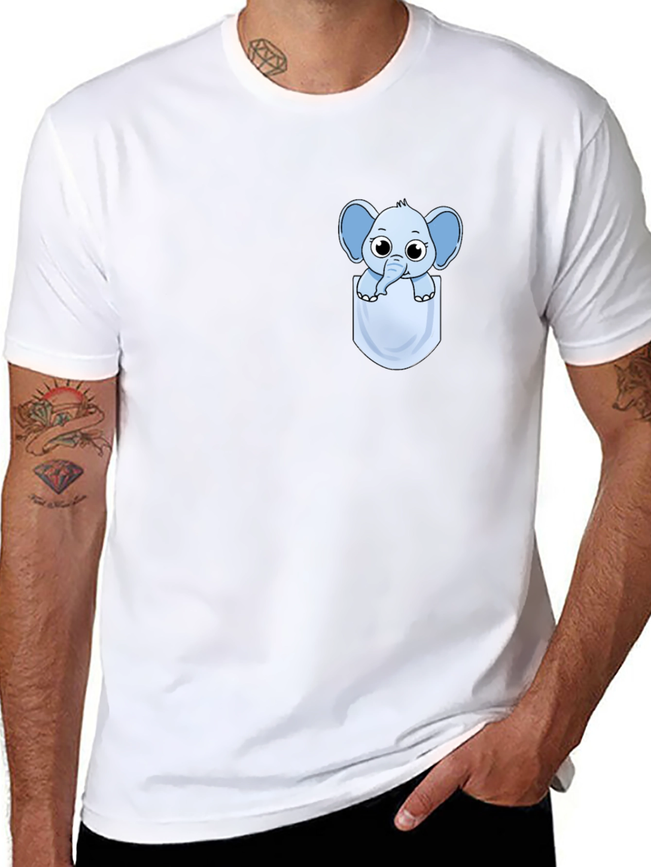 Cute Cartoon Elephant Pocket T-Shirt