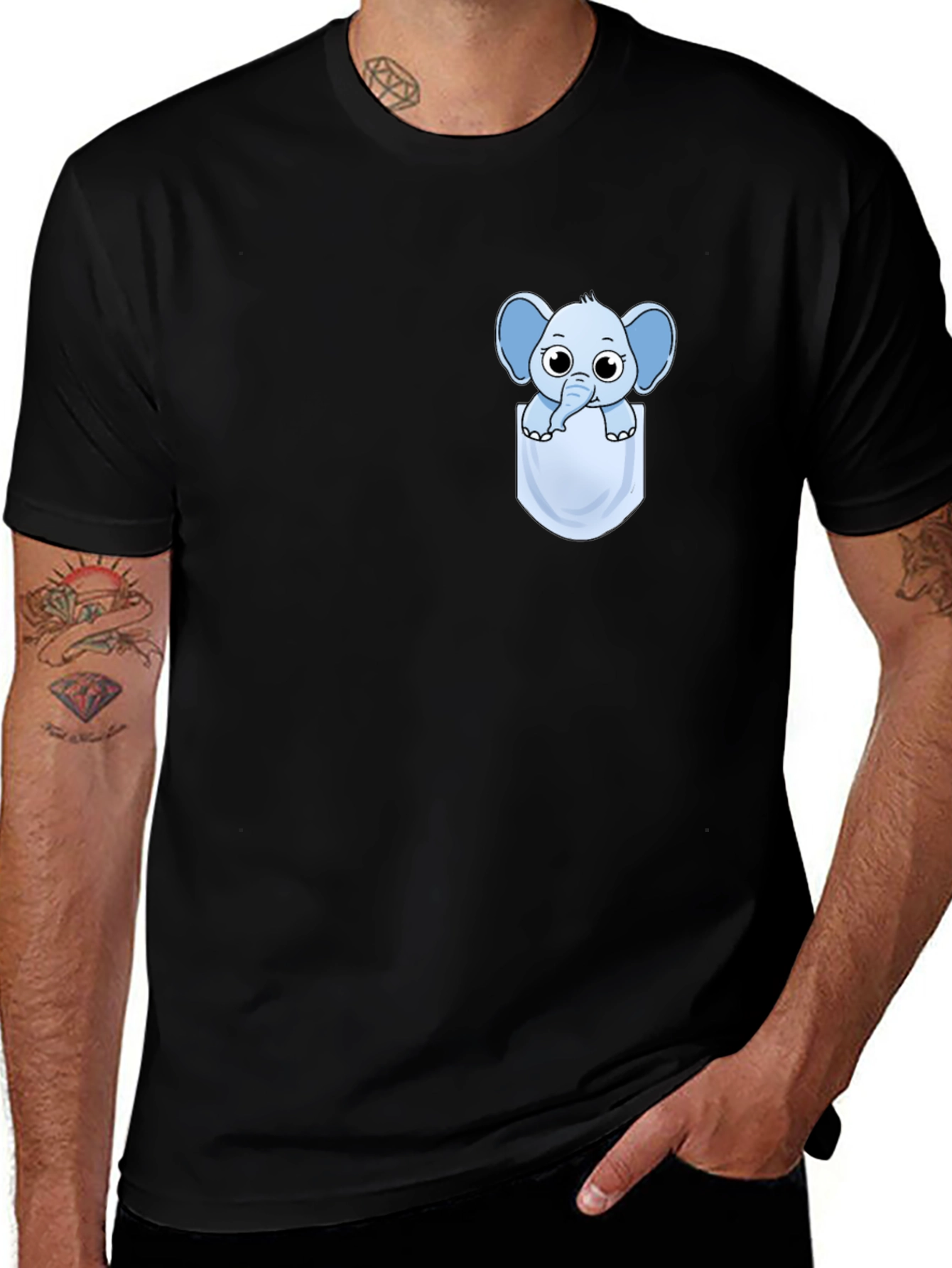Cute Cartoon Elephant Pocket T-Shirt