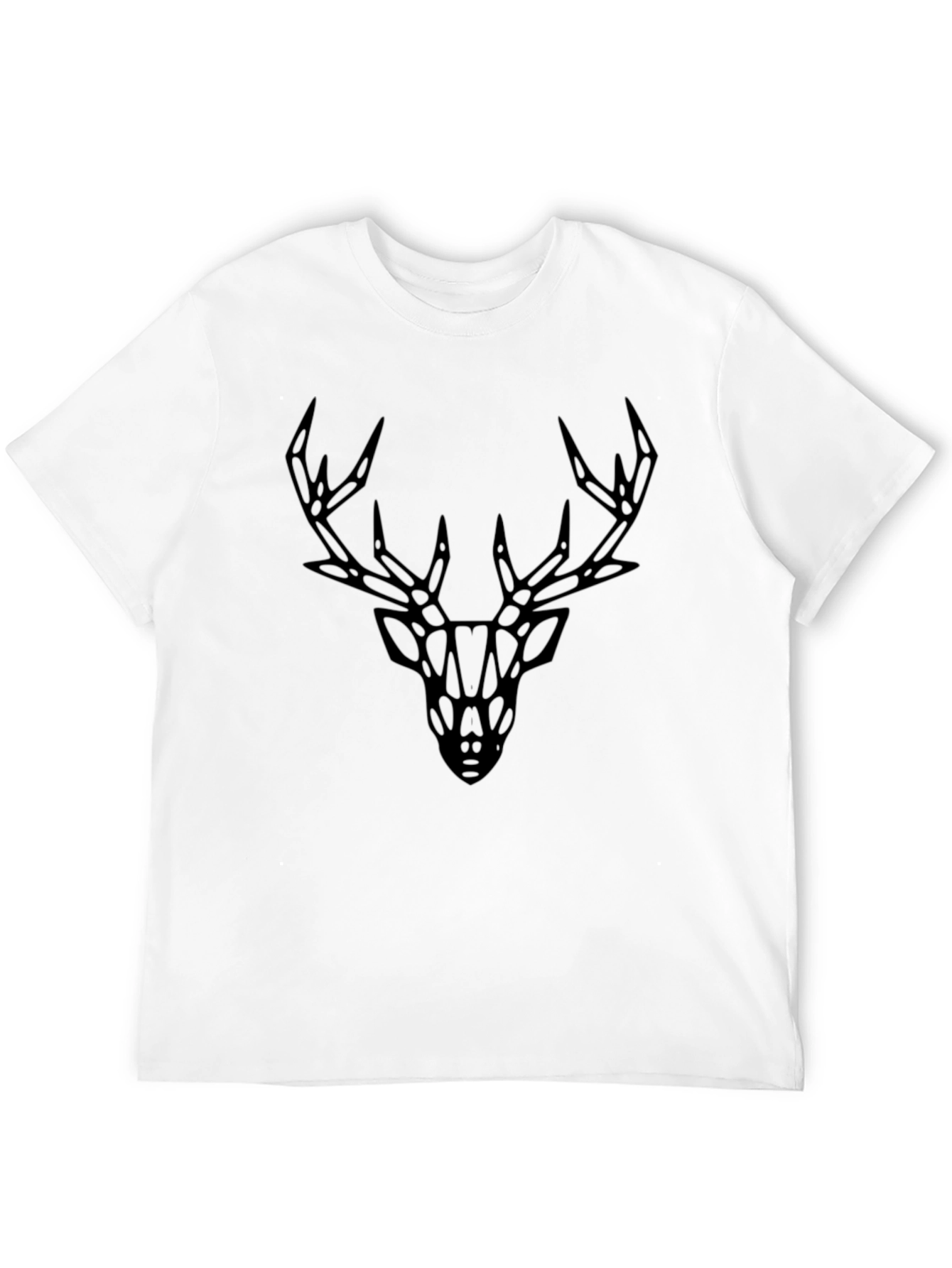 Geometric Deer Graphic Tee - Black Cotton
