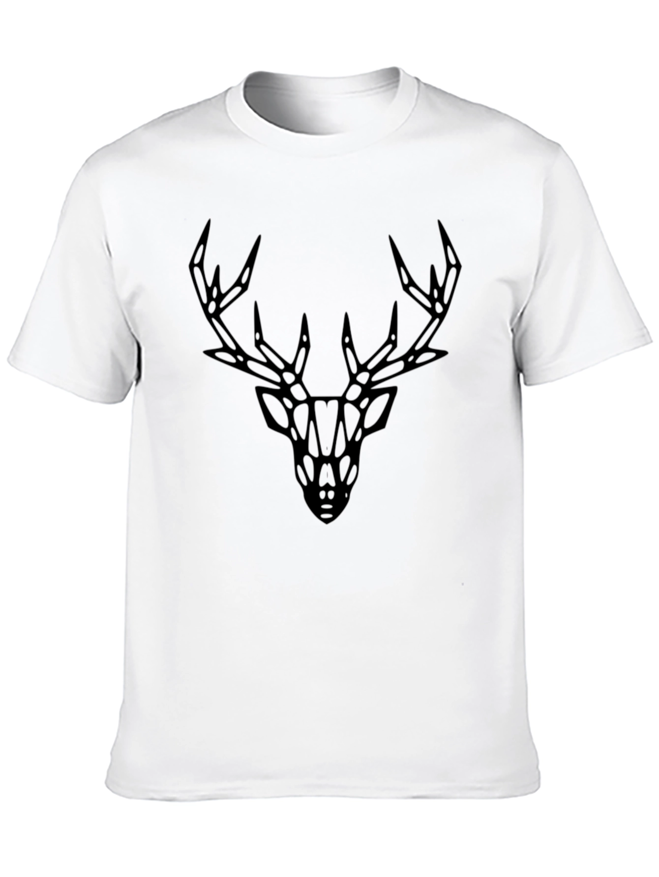 Geometric Deer Graphic Tee - Black Cotton