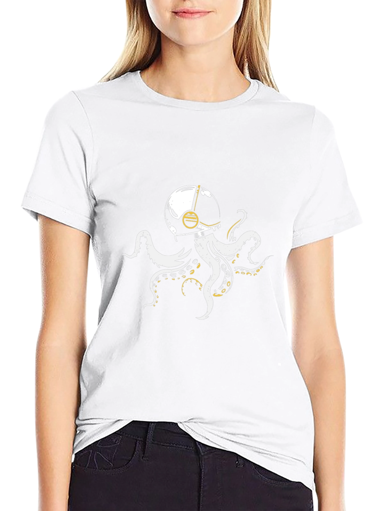 Astronaut Octopus Graphic Tee - Black Cotton Blend