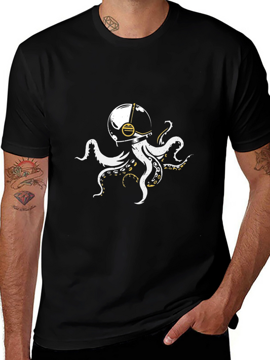 Astronaut Octopus Graphic Tee - Black Cotton Blend