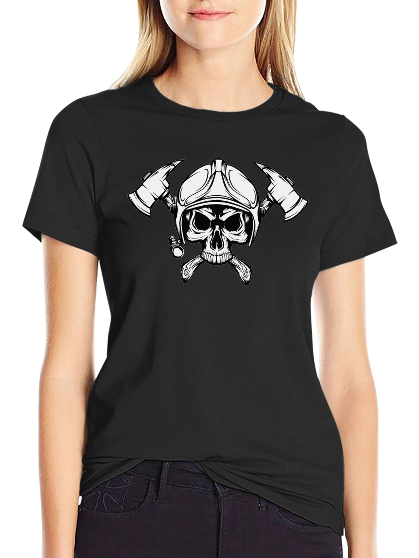 Firefighter Skull Graphic Tee - Black