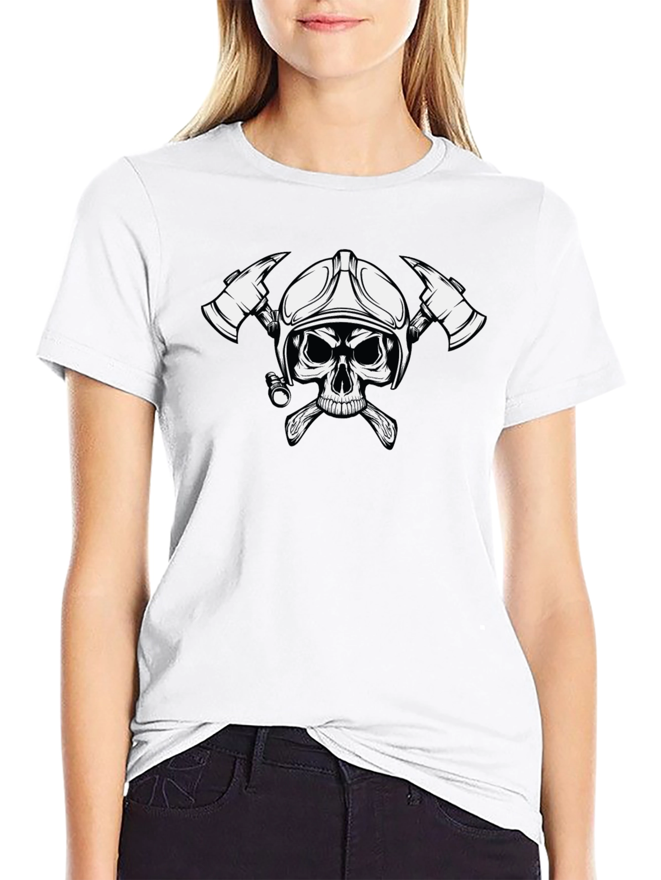 Firefighter Skull Graphic Tee - Black
