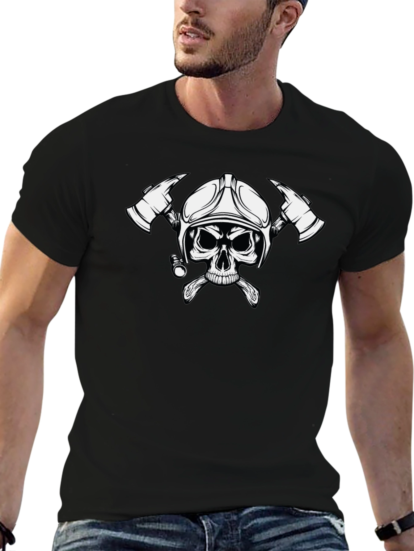 Firefighter Skull Graphic Tee - Black