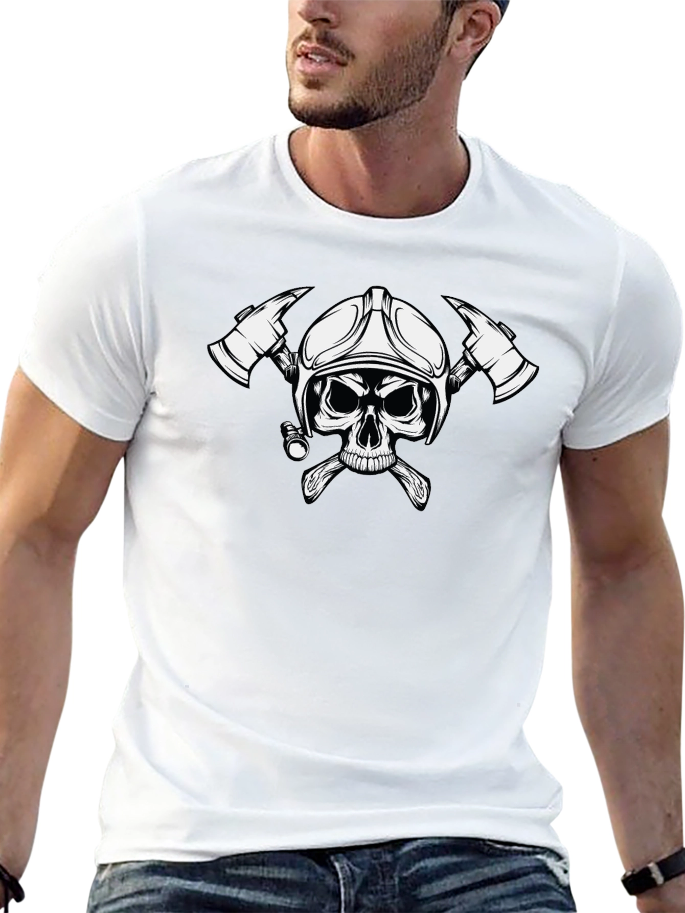 Firefighter Skull Graphic Tee - Black