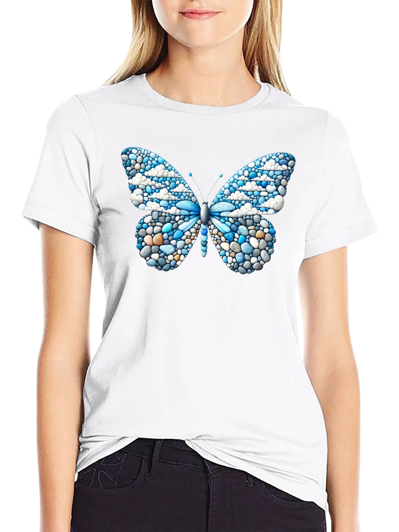 Butterfly Pebble Art Black T-Shirt