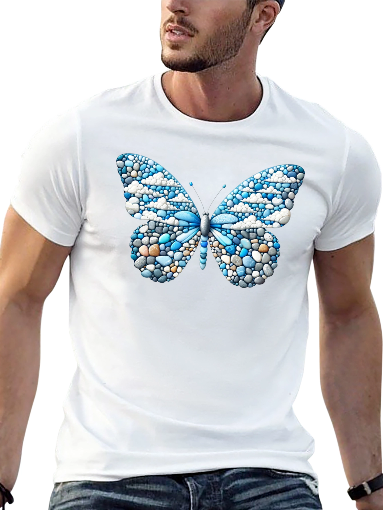 Butterfly Pebble Art Black T-Shirt