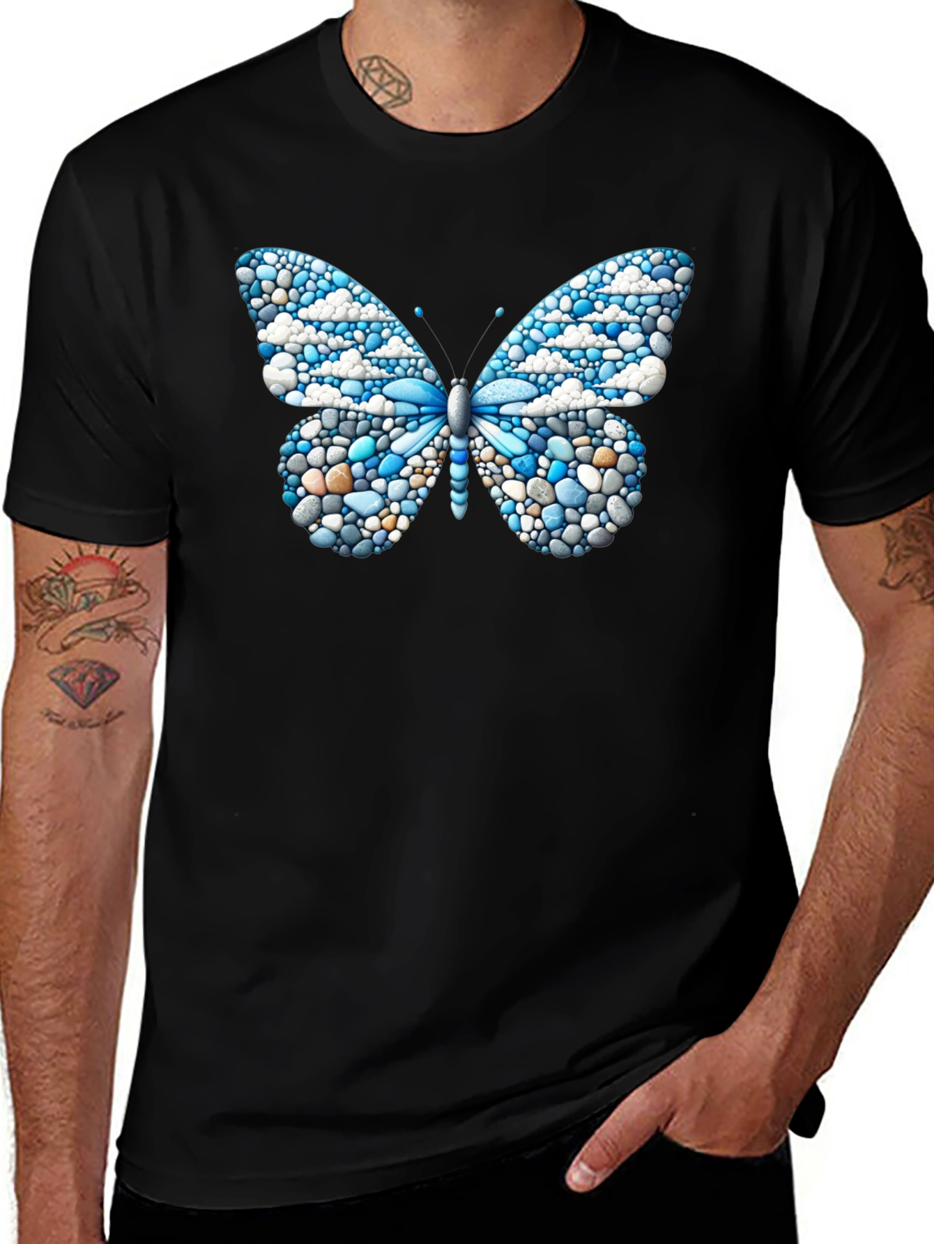 Butterfly Pebble Art Black T-Shirt