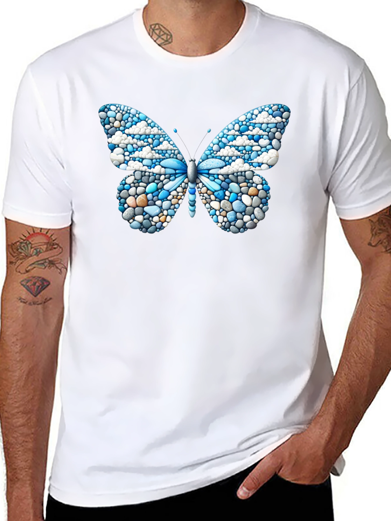 Butterfly Pebble Art Black T-Shirt