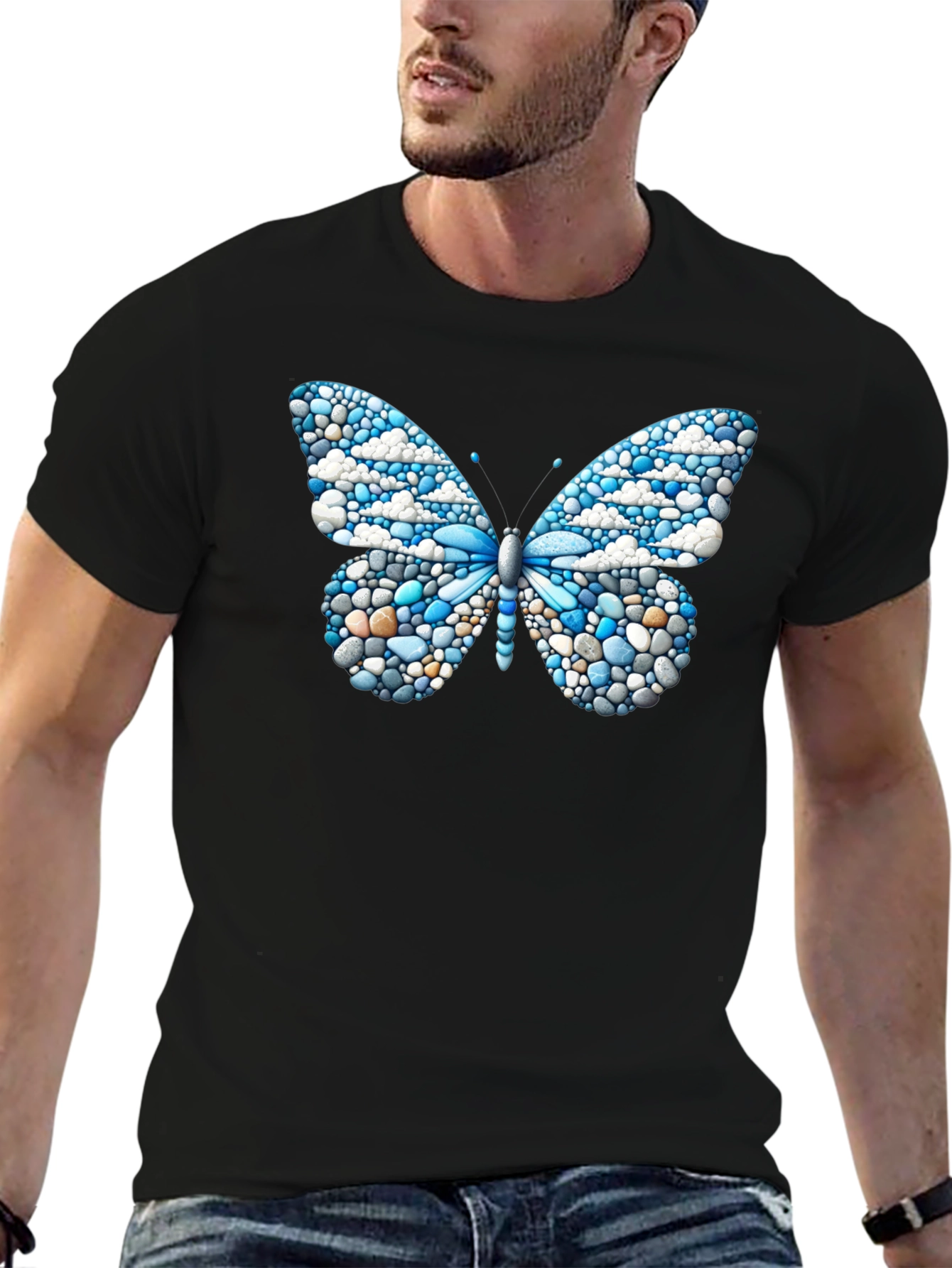 Butterfly Pebble Art Black T-Shirt