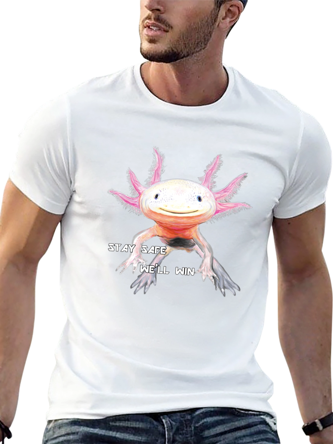 Stay Safe Axolotl T-Shirt - Black Cotton