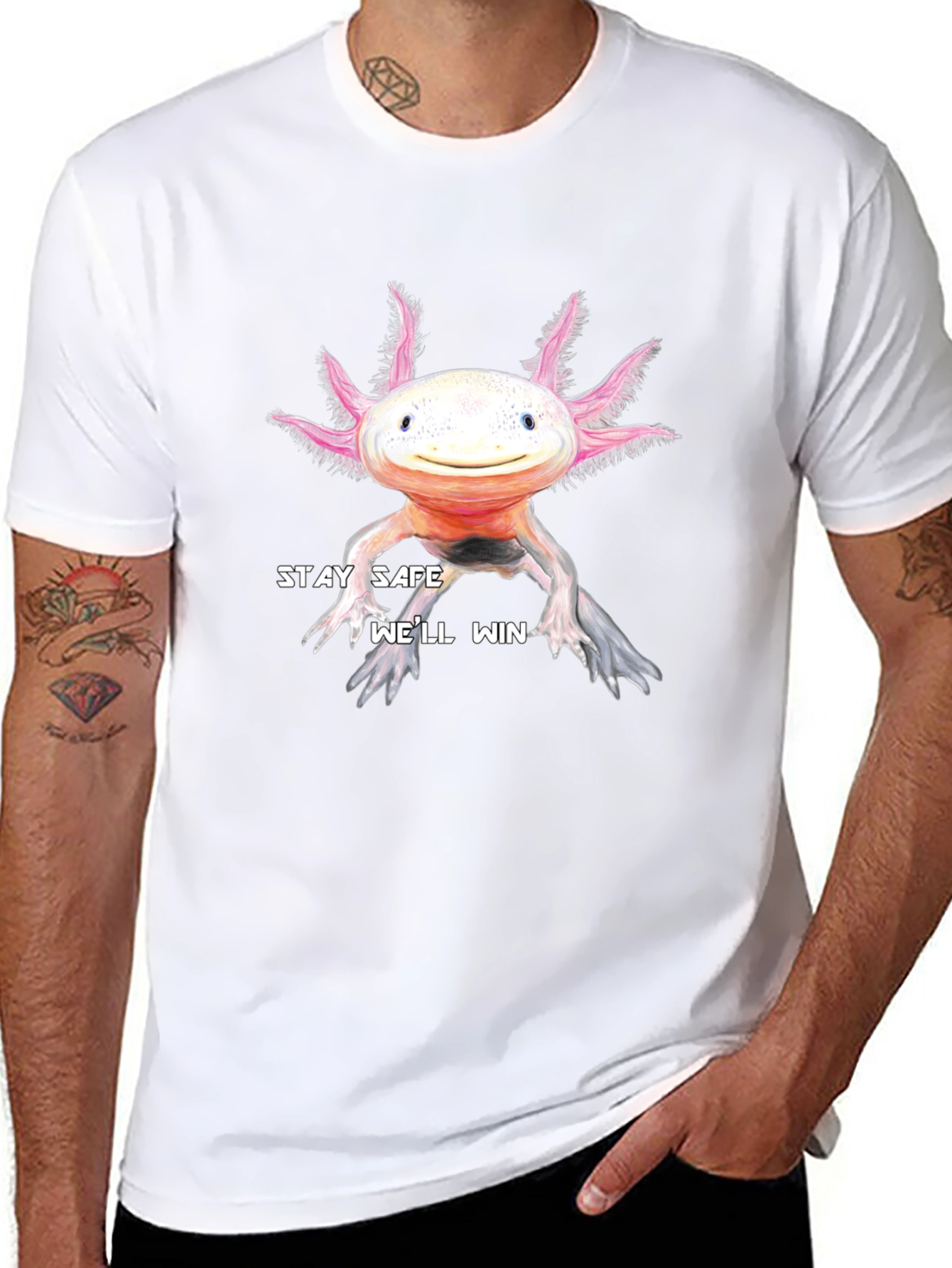 Stay Safe Axolotl T-Shirt - Black Cotton