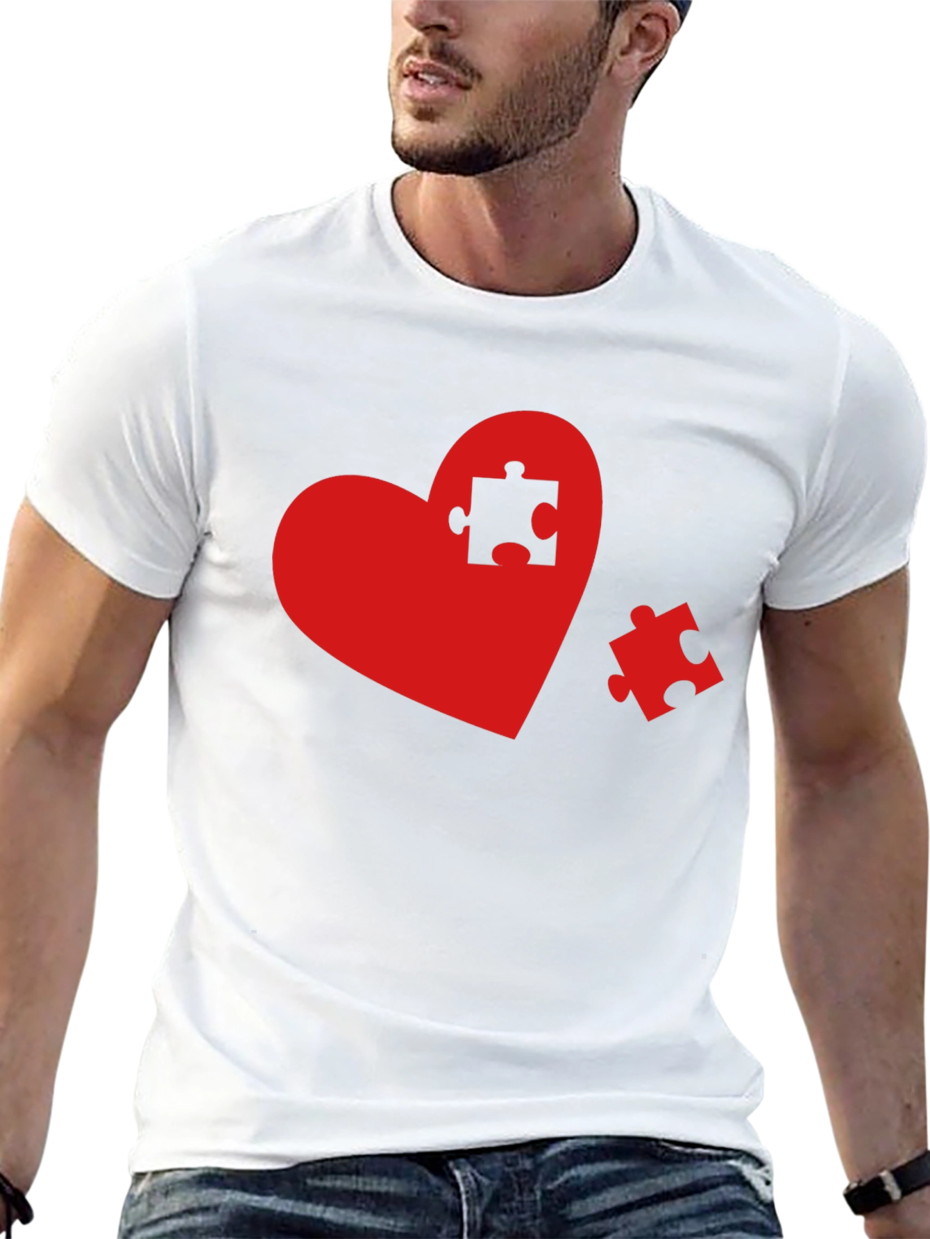 Heart Puzzle Piece Graphic Tee - Black