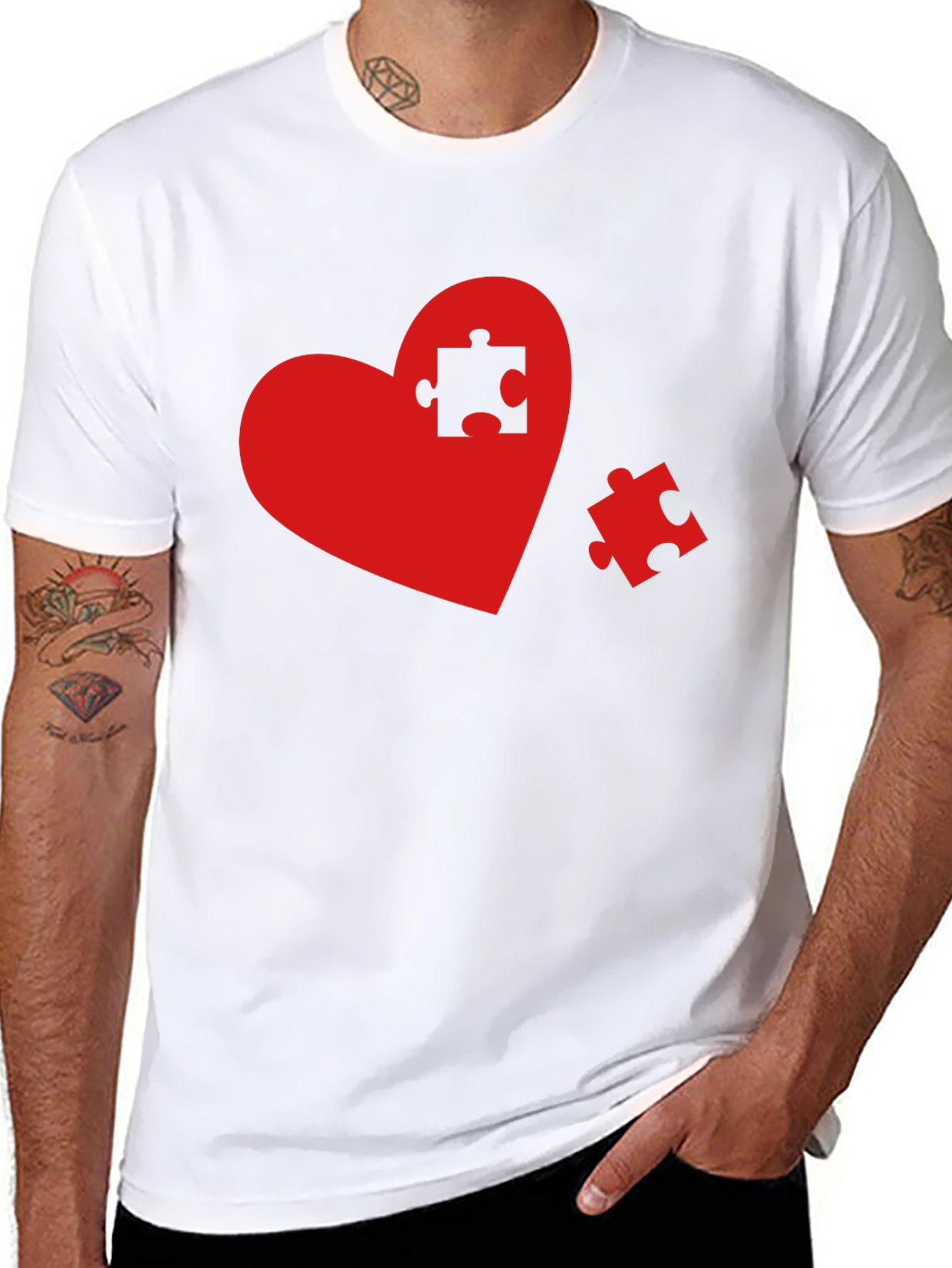 Heart Puzzle Piece Graphic Tee - Black