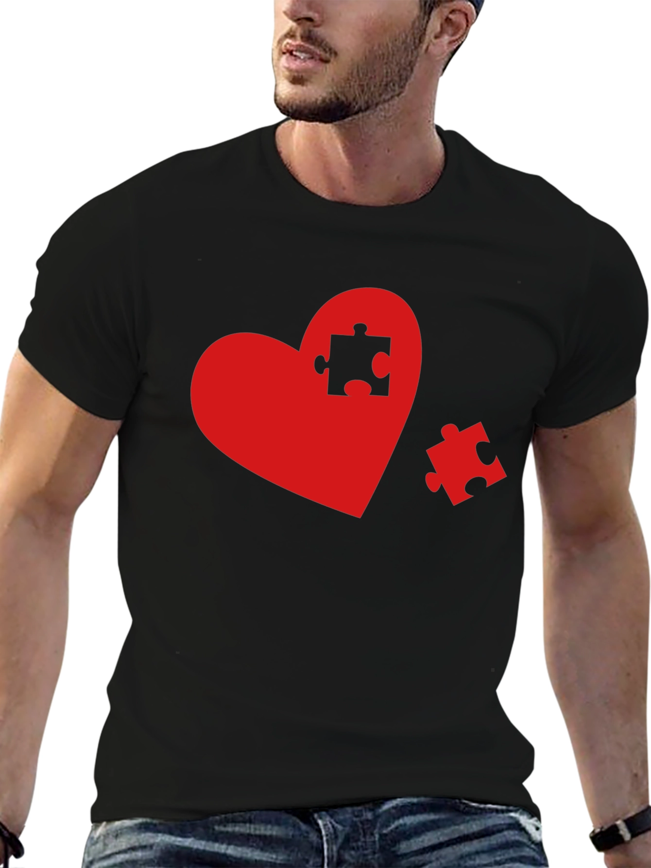 Heart Puzzle Piece Graphic Tee - Black