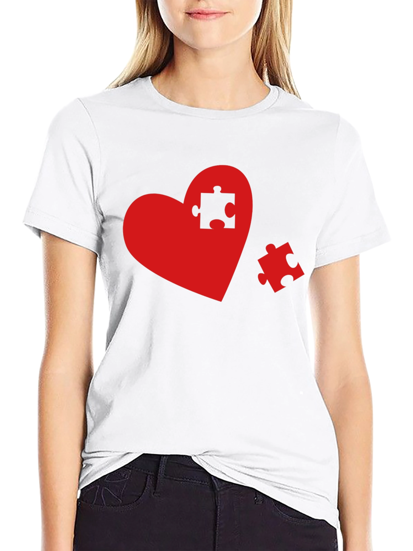 Heart Puzzle Piece Graphic Tee - Black