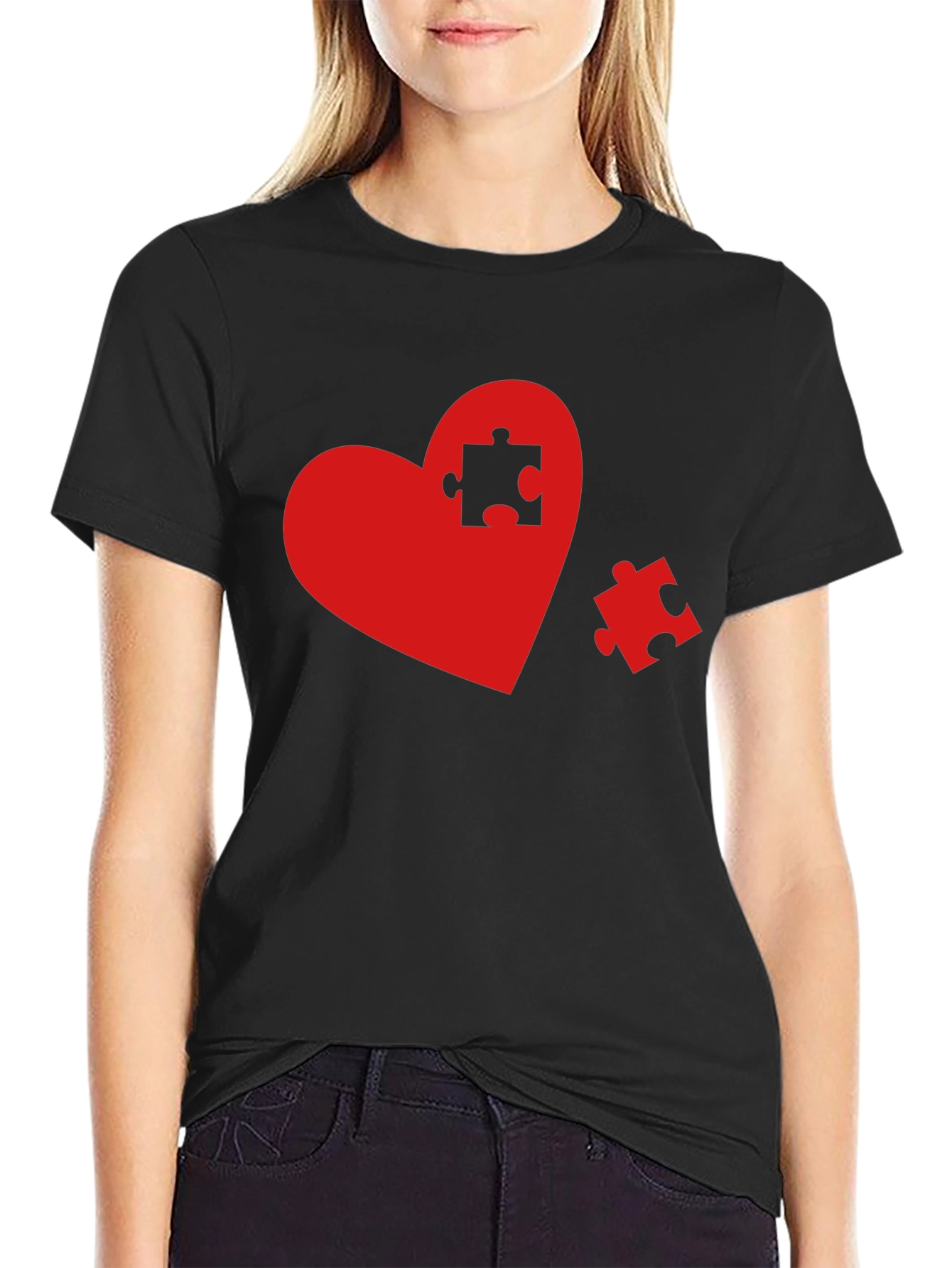 Heart Puzzle Piece Graphic Tee - Black