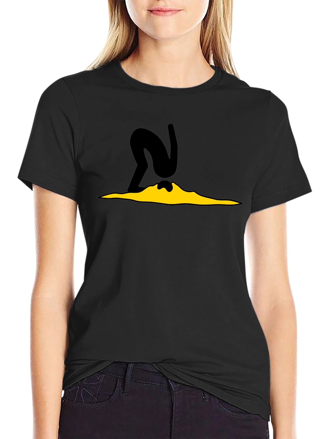 Black Tee with Diver Cartoon Graphic