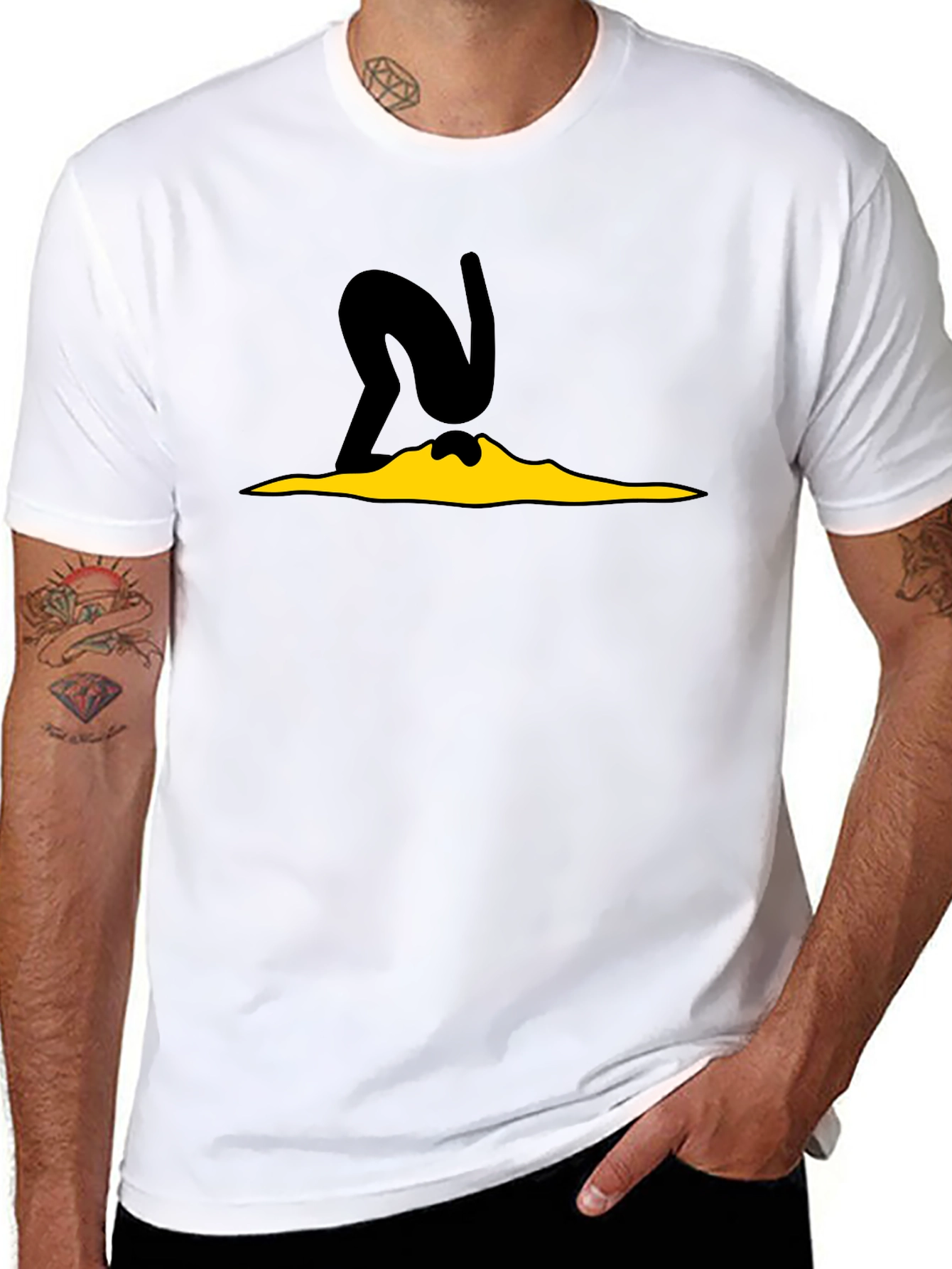 Black Tee with Diver Cartoon Graphic