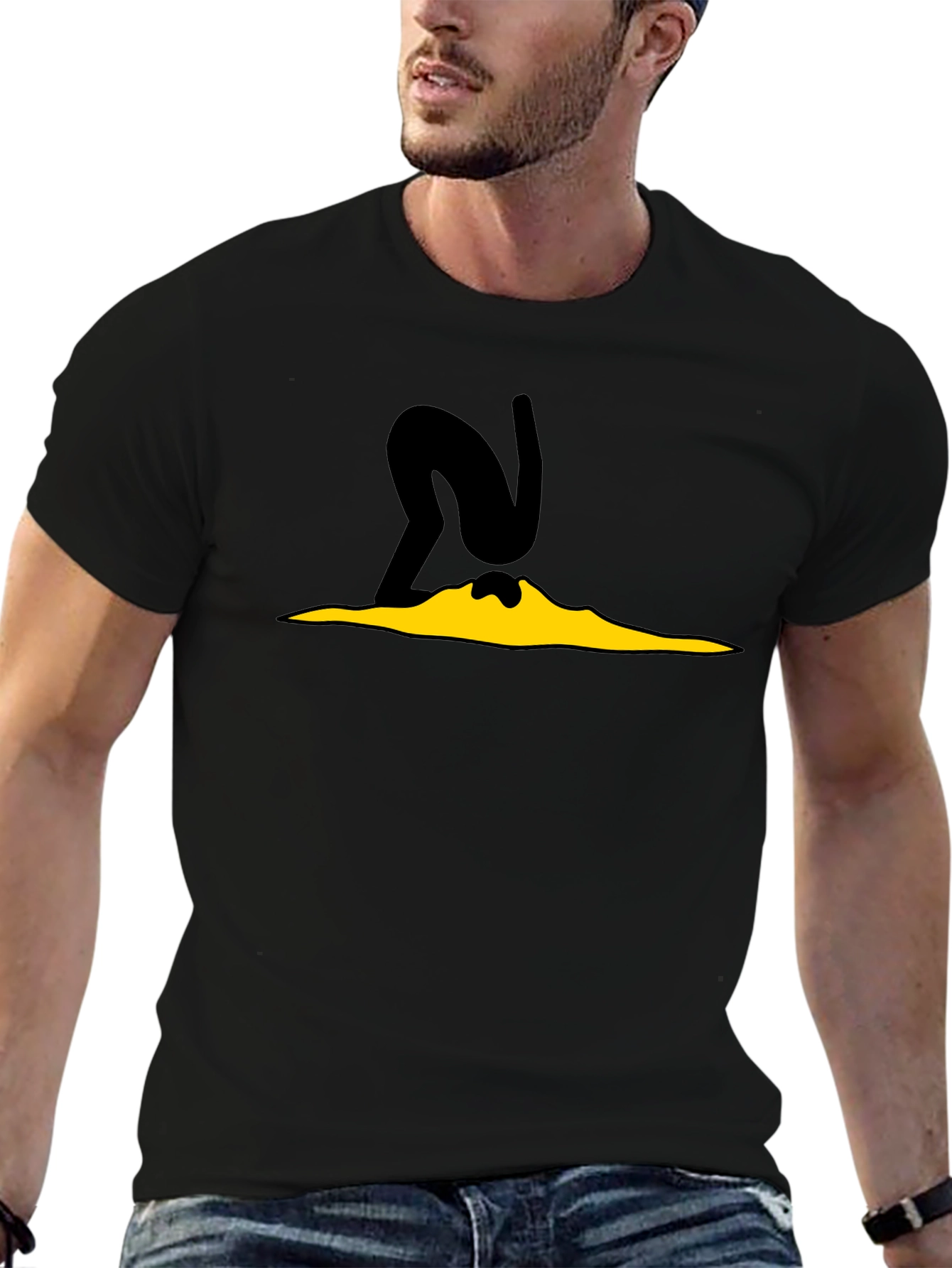 Black Tee with Diver Cartoon Graphic