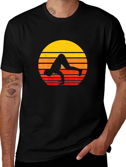 Yoga Sunset Graphic Tee - Black Cotton Blend Shirt
