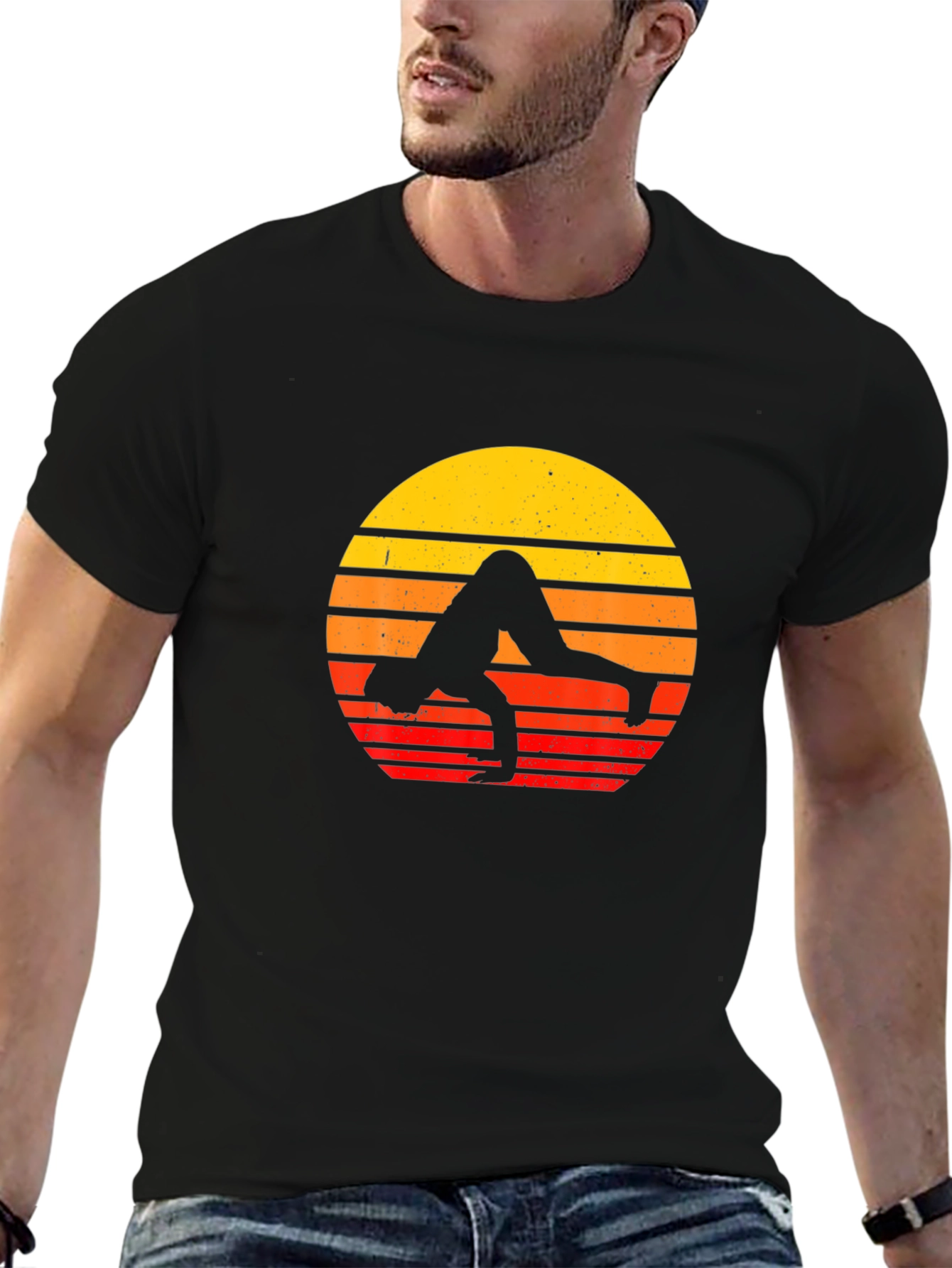 Yoga Sunset Graphic Tee - Black Cotton Blend Shirt