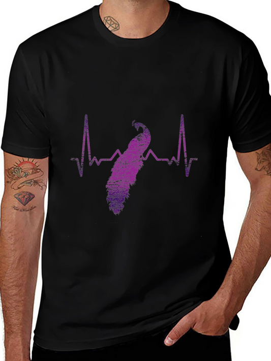 Peacock Heartbeat Graphic Tee - Stylish Mens T-Shirt