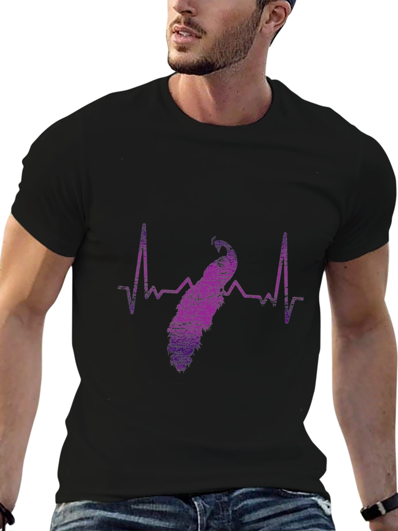 Peacock Heartbeat Graphic Tee - Stylish Mens T-Shirt