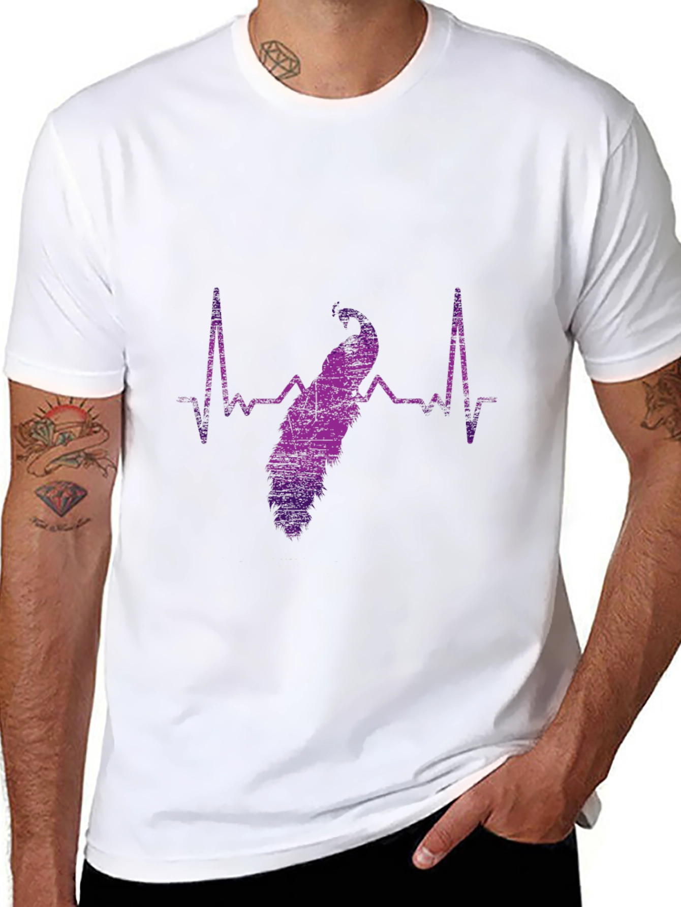 Peacock Heartbeat Graphic Tee - Stylish Mens T-Shirt