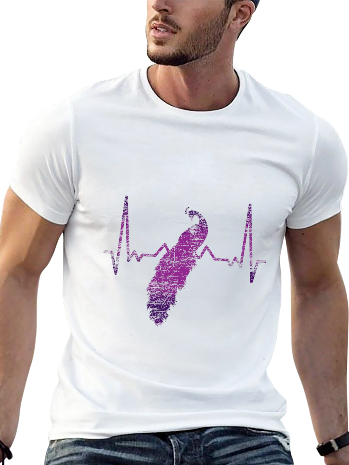 Peacock Heartbeat Graphic Tee - Stylish Mens T-Shirt