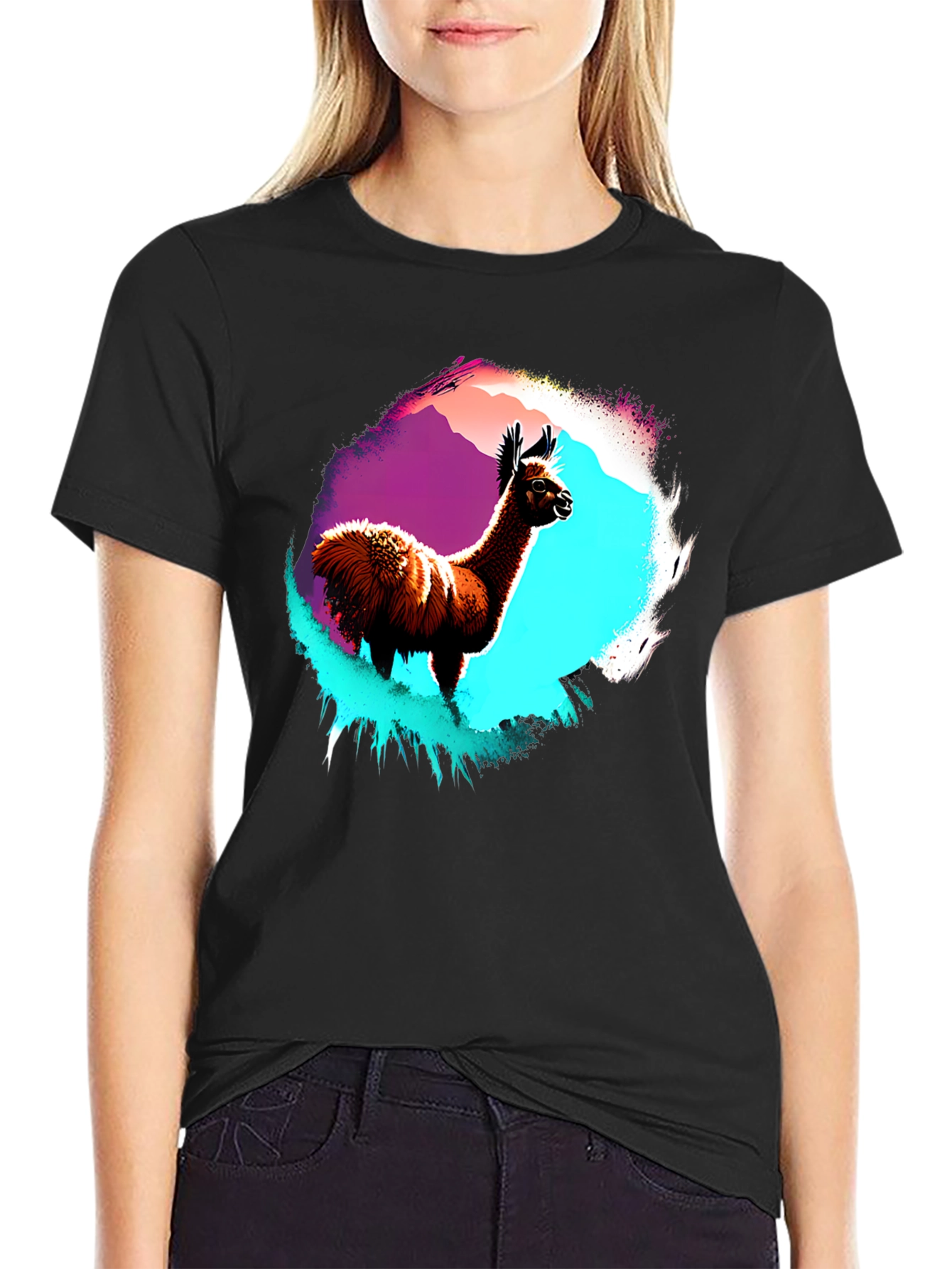 Llama Graphic T-Shirt - Mens Black Crew Neck Tee