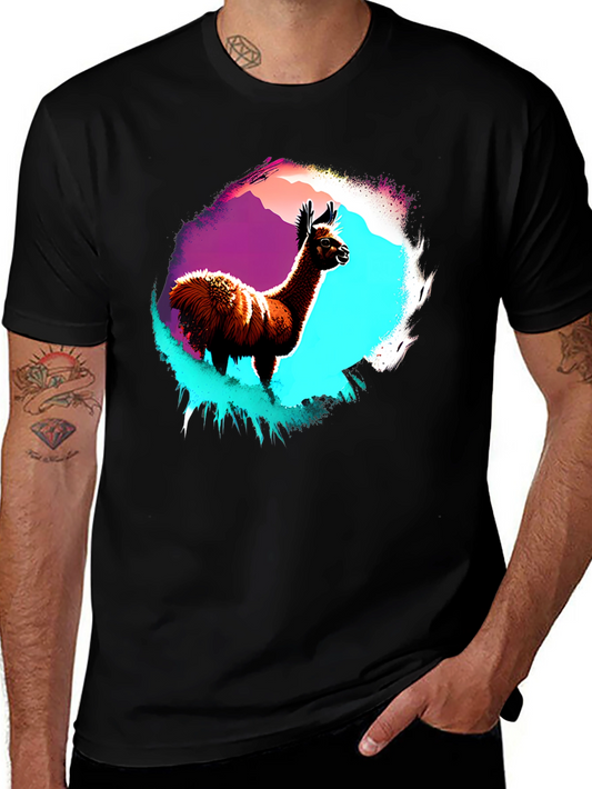 Llama Graphic T-Shirt - Mens Black Crew Neck Tee