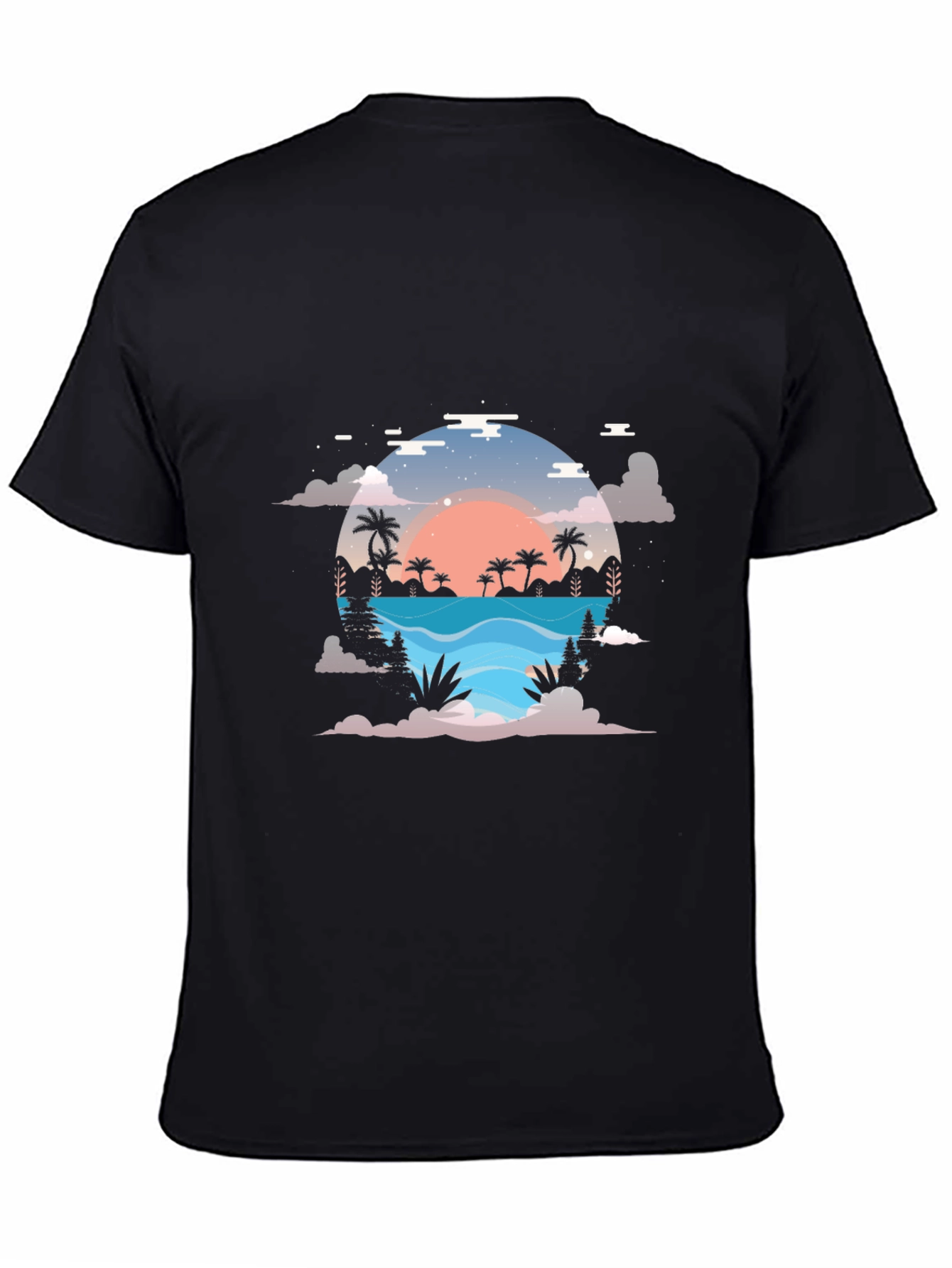 Sunset Paradise Graphic Tee - Black Cotton Blend Shirt