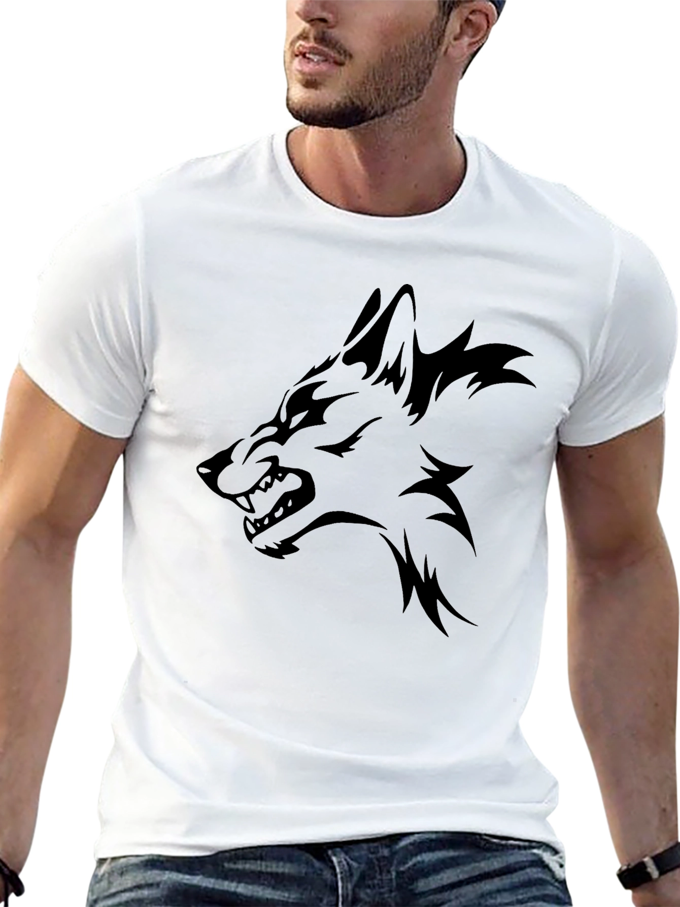 Mens Black T-Shirt - Wolf Graphic Tee