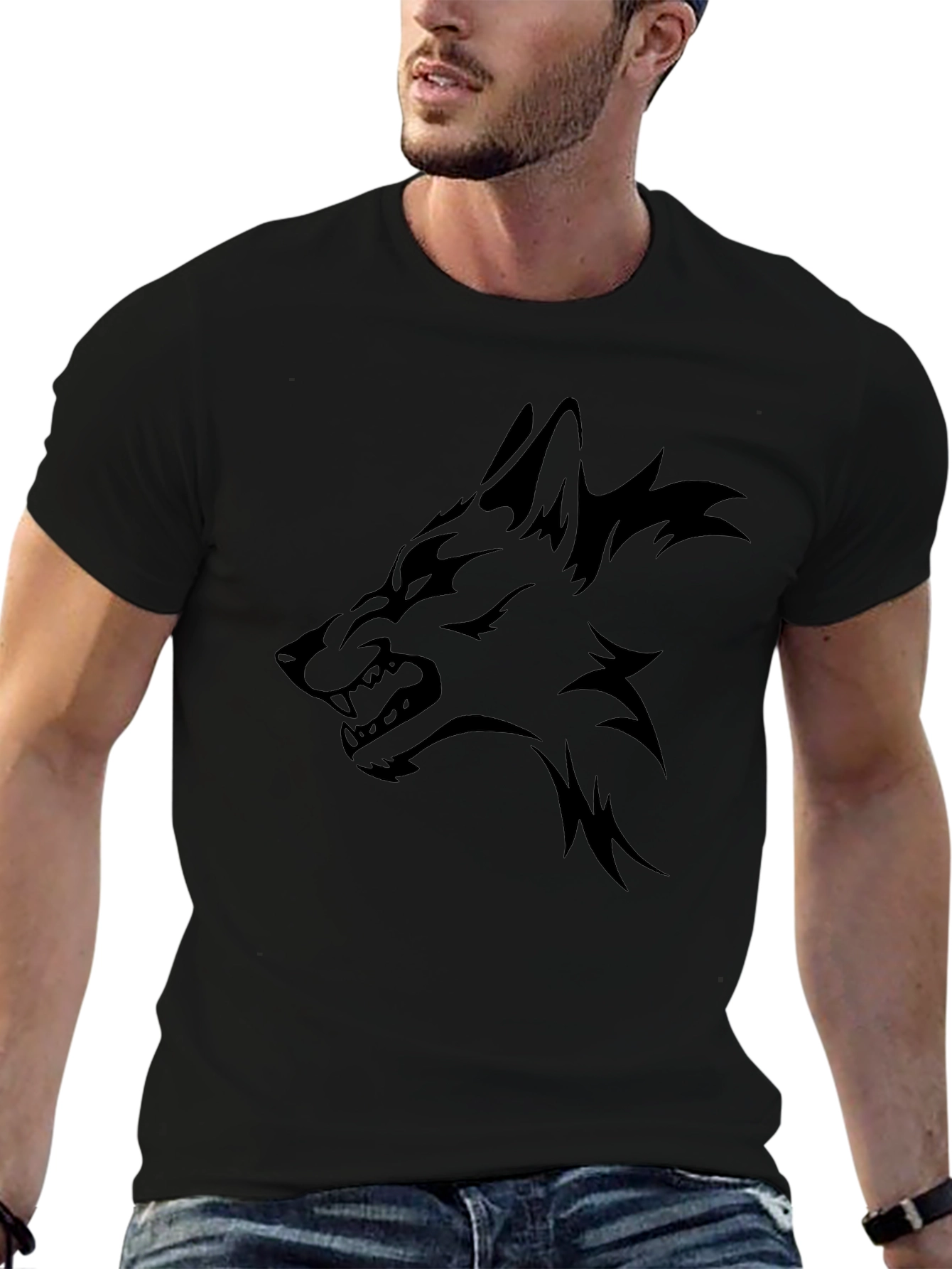 Mens Black T-Shirt - Wolf Graphic Tee